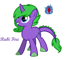 Size: 668x618 | Tagged: safe, artist:martulove-chan, imported from derpibooru, oc, oc only, oc:rubi fire, dracony, dragon, hybrid, pony, unicorn, blue fire, dragon hybrid, female, fire, gem, horn, interspecies offspring, mare, offspring, parent:rarity, parent:spike, parents:sparity, ruby, simple background, smiling, transparent background