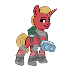 Size: 768x799 | Tagged: safe, artist:sjart117, imported from derpibooru, sprout cloverleaf, earth pony, hybrid, pony, unicorn, ask the mane 11, cyberpunk, g5, genius, non-abuse, not a joke, permission given, serious, simple background, solo, technology, technopath, transparent background, upgrade