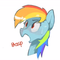 Size: 4096x4096 | Tagged: safe, artist:baigak, imported from derpibooru, rainbow dash, pegasus, pony, bust, female, gasp, looking up, mare, open mouth, simple background, solo, sweat, sweatdrop, white background