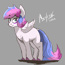 Size: 2000x2000 | Tagged: safe, artist:azulejo, imported from derpibooru, oc, oc only, pegasus, female, long tail, looking at you, mare, pegasus oc, simple background, solo, tail, wings