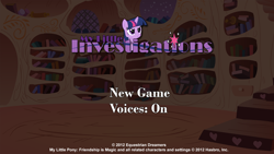 Size: 960x540 | Tagged: safe, imported from derpibooru, screencap, twilight sparkle, pony, unicorn, 2012, fan game, female, game, golden oaks library, mare, my little investigations, nostalgia, title screen