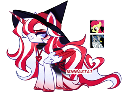 Size: 1280x969 | Tagged: safe, artist:mirrastat, imported from derpibooru, apple bloom, star swirl the bearded, oc, earth pony, pony, unicorn, base used, colored wings, crack ship offspring, eyelashes, female, hat, makeup, male, mare, offspring, parent:apple bloom, parent:star swirl the bearded, simple background, stallion, transparent background, two toned wings, wings, witch hat