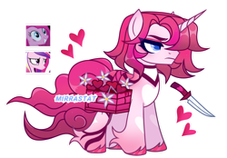 Size: 1280x889 | Tagged: safe, artist:mirrastat, imported from derpibooru, pinkie pie, princess cadance, oc, alicorn, earth pony, pony, unicorn, base used, dagger, eyelashes, female, frown, magical lesbian spawn, makeup, male, mare, offspring, parent:pinkie pie, parent:princess cadance, parents:cadancepie, pinkamena diane pie, saddle basket, simple background, stallion, transparent background, unshorn fetlocks, weapon