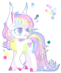 Size: 2544x3000 | Tagged: safe, artist:strangle12, imported from derpibooru, oc, oc only, earth pony, pony, colored hooves, earth pony oc, looking back, male, multicolored hair, rainbow hair, raised hoof, simple background, solo, stallion, starry eyes, white background, wingding eyes