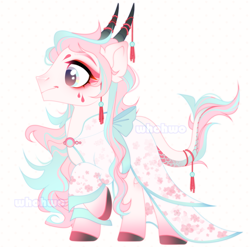 Size: 2349x2325 | Tagged: safe, artist:whohwo, imported from derpibooru, oc, oc only, pony, base used, clothes, female, hoof polish, kimono (clothing), makeup, male, mare, raised hoof, simple background, stallion, white background