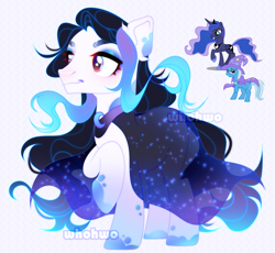 Size: 2571x2364 | Tagged: safe, artist:whohwo, imported from derpibooru, princess luna, trixie, alicorn, earth pony, pony, unicorn, base used, eyelashes, female, fusion, hoof polish, makeup, male, mare, raised hoof, smiling, stallion