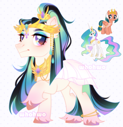 Size: 2139x2205 | Tagged: safe, artist:whohwo, imported from derpibooru, princess celestia, somnambula, alicorn, pony, base used, clothes, dress, eyelashes, female, fusion, makeup, male, mare, peytral, simple background, smiling, stallion, unshorn fetlocks, white background