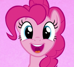 Size: 605x545 | Tagged: safe, imported from derpibooru, screencap, pinkie pie, earth pony, pony, all bottled up, season 7, best friends until the end of time, cropped, cute, diapinkes, female, happy, looking at you, mare, open mouth, open smile, pink background, simple background, smiling, solo