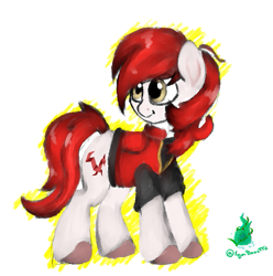 Size: 569x574 | Tagged: safe, artist:igorbanette, imported from derpibooru, oc, oc only, pony, clothes, jacket, red hair, simple background, solo, white background
