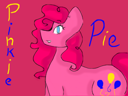 Size: 800x600 | Tagged: safe, artist:rainbow-neko-chan, imported from derpibooru, pinkie pie, earth pony, pony, female, looking at you, mare, pink background, simple background, smiling, text