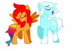 Size: 900x601 | Tagged: safe, artist:rainbow-neko-chan, imported from derpibooru, oc, oc only, oc:blank hooves, oc:rainbow neko, earth pony, pegasus, pony, colt, eyes closed, female, foal, male, mare, simple background, singing, smiling, stallion, white background, wings