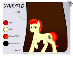 Size: 3773x2940 | Tagged: safe, artist:thunder arch, edit, imported from derpibooru, oc, oc:yamato, earth pony, chest fluff, ear fluff, earth pony oc, full body, looking at you, male, micro, multicolored mane, multicolored tail, reference sheet, simple background, size comparison, smiling, tail, two toned mane, two toned tail