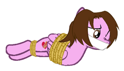 Size: 463x266 | Tagged: safe, artist:soupcanz, imported from derpibooru, oc, oc only, oc:love beat, pegasus, pony, bondage, bound and gagged, cloth gag, female, gag, one eye closed, rope, rope bondage, simple background, solo, transparent background