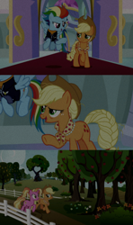 Size: 1280x2160 | Tagged: safe, edit, edited screencap, editor:jerryakiraclassics19, imported from twibooru, screencap, applejack, luster dawn, rainbow dash, pegasus, pony, unicorn, the last problem, '90s, cowboy hat, female, granny smith's shawl, hat, image, mare, older, older applejack, older rainbow dash, open mouth, png, stetson