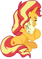 Size: 1024x1428 | Tagged: safe, artist:emeraldblast63, imported from derpibooru, sunset shimmer, pony, rabbit, unicorn, equestria girls, spoiler:g5, spoiler:my little pony: tell your tale, spoiler:tyts01e08, bunnycorn, foal me once, g5, my little pony: tell your tale, simple background, transparent background