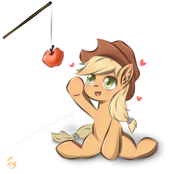 Size: 2000x2000 | Tagged: safe, artist:fanxingsama, imported from derpibooru, applejack, earth pony, pony, apple, cute, female, flexible, floating heart, food, heart, jackabetes, mare, pixiv, solo, splits, that pony sure does love apples
