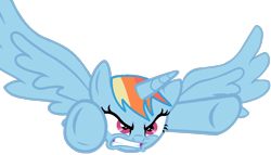 Size: 1122x640 | Tagged: safe, artist:pastel-pocky, artist:twilyisbestpone, derpibooru exclusive, imported from derpibooru, rainbow dash, alicorn, pony, alicornified, angry, badass, base used, female, flying, gritted teeth, mare, race swap, rage, ragebow dash, rainbowcorn, simple background, solo, spread wings, teeth, transparent background, wings