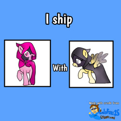 Size: 768x768 | Tagged: safe, artist:pagiepoppie12345, imported from derpibooru, fluttershy, pinkie pie, earth pony, pegasus, pony, cloak, clothes, colors of raven, female, flower, flutterpie, frown, gray eyes, lesbian, lidded eyes, mare, pinkie raven, raised hoof, raven (dc comics), scared, shipping, smiling, teardrop, teen titans go, timid, wings