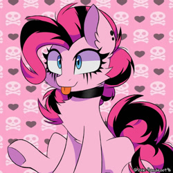 Size: 1280x1280 | Tagged: safe, artist:vale-bandicoot96, imported from derpibooru, pinkie pie, earth pony, pony, cheek fluff, chest fluff, choker, ear piercing, emo, female, hair dye, mare, piercing, pinkie pie's boutique, sitting, solo, tongue out, underhoof