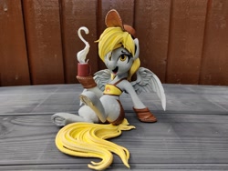 Size: 2048x1536 | Tagged: safe, artist:simplesample, artist:v747, imported from derpibooru, derpy hooves, pegasus, pony, 3d print, cap, clothes, happy, hat, irl, mug, photo, photography, solo, steam, traditional art