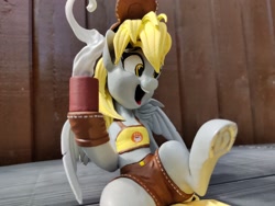 Size: 2048x1536 | Tagged: safe, artist:simplesample, artist:v747, imported from derpibooru, derpy hooves, pegasus, pony, 3d print, cap, clothes, happy, hat, irl, mug, open mouth, photo, photography, solo, steam, traditional art, underhoof