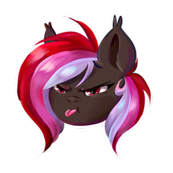 Size: 512x512 | Tagged: safe, artist:ske, imported from derpibooru, oc, oc only, oc:sofy, bat pony, pony, :c, >:c, bat pony oc, frown, head only, reaction image, simple background, solo, sticker, tongue out, transparent background