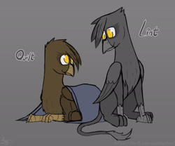 Size: 2039x1698 | Tagged: safe, artist:somber, imported from derpibooru, oc, oc only, griffon, blanket, cute, duo, griffon oc, male