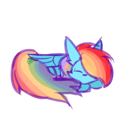 Size: 4763x5000 | Tagged: safe, artist:toxinagraphica, imported from derpibooru, rainbow dash, pegasus, pony, cheek fluff, colored sketch, cute, ear fluff, female, fluffy, high res, mare, multicolored hair, rainbow hair, simple background, sketch, sleeping, solo, white background, wings