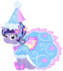 Size: 716x810 | Tagged: safe, artist:darlycatmake, imported from derpibooru, starlight glimmer, pony, unicorn, look before you sleep, alternate hairstyle, bow, clothes, dress, dressup, ear piercing, flower, flower in hair, froufrou glittery lacy outfit, happy, hat, hennin, jewelry, looking at you, necklace, piercing, princess, princess starlight glimmer, proud, simple background, smiling, smiling at you, solo, starlight glimmer is best facemaker, transparent background
