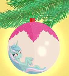 Size: 2592x2852 | Tagged: safe, artist:drakang, imported from derpibooru, pony, unicorn, christmas, christmas ornament, christmas tree, decoration, female, hair, happy new year, holiday, insanity, mare, new year, ornament, solo, tail, tree, winter, wood