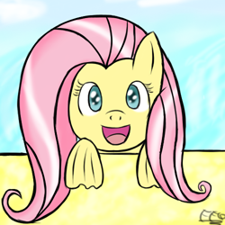 Size: 500x500 | Tagged: safe, artist:freefraq, imported from derpibooru, fluttershy, pony, sea pony, cute, looking at you, open mouth, open smile, seaponified, smiling, solo, species swap