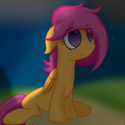 Size: 900x900 | Tagged: safe, artist:freefraq, imported from derpibooru, scootaloo, pegasus, pony, empty eyes, female, pregnant, pregnant scootaloo, sad, solo