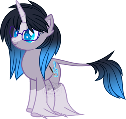 Size: 800x757 | Tagged: safe, artist:katsuforov-chan, imported from derpibooru, oc, oc only, oc:sapphire belle, clydesdale, pony, unicorn, base used, blaze (coat marking), coat markings, colored eyelashes, colored horn, colored pupils, ear fluff, facial markings, female, glasses, gradient mane, gradient tail, hooves, horn, leonine tail, mare, ponysona, show accurate, simple background, smiling, socks (coat markings), solo, tail, transparent background, watermark