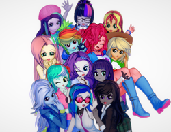 Size: 1856x1440 | Tagged: safe, artist:ratachu666, imported from derpibooru, applejack, dj pon-3, fluttershy, lyra heartstrings, maud pie, octavia melody, pinkie pie, rainbow dash, rarity, sci-twi, sunset shimmer, trixie, twilight sparkle, vinyl scratch, human, equestria girls, 3d, humane five, humane seven, humane six, koikatsu, legs