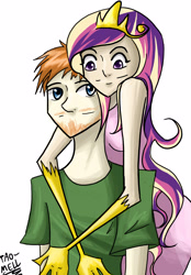 Size: 2083x3000 | Tagged: safe, artist:tao-mell, imported from derpibooru, princess cadance, oc, human, duo, female, hug, humanized, male, simple background, skinny, white background