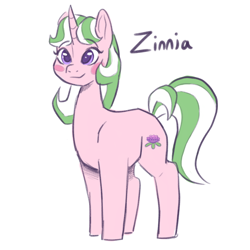 Size: 768x768 | Tagged: safe, artist:smirk, imported from derpibooru, oc, oc only, oc:zinnia, pony, blushing, colored sketch, simple background, solo, white background