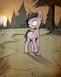 Size: 800x1000 | Tagged: safe, artist:thatdreamerarts, imported from derpibooru, pony, unicorn, crossover, detailed background, don't starve, outdoors, solo