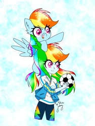 Size: 768x1024 | Tagged: artist needed, source needed, safe, imported from derpibooru, rainbow dash, human, pegasus, pony, equestria girls, football, human ponidox, ponies riding humans, riding, self paradox, self ponidox, self riding, sports