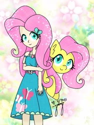 Size: 768x1024 | Tagged: artist needed, source needed, safe, imported from derpibooru, fluttershy, human, pegasus, pony, equestria girls, human ponidox, self paradox, self ponidox