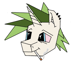 Size: 974x882 | Tagged: safe, artist:m37, imported from derpibooru, oc, oc only, oc:ein, pony, unicorn, bust, cigarette, male, piercing, portrait, simple background, solo, white background