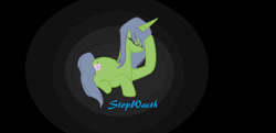 Size: 1024x496 | Tagged: safe, artist:mlpluckycharm, imported from derpibooru, oc, oc only, oc:stopwatch, pony, unicorn, female, grammar error, horn, lying down, mare, prone, text