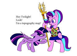 Size: 1500x1100 | Tagged: safe, artist:slamjam, imported from derpibooru, starlight glimmer, twilight sparkle, alicorn, pony, unicorn, armor, duo, floppy ears, historical roleplay starlight, simple background, topography, twilight sparkle (alicorn), white background
