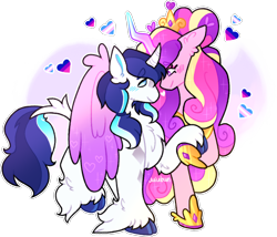 Size: 500x427 | Tagged: source needed, safe, artist:juicebun, imported from derpibooru, princess cadance, shining armor, alicorn, classical unicorn, unicorn, cloven hooves, female, floating heart, heart, holding hooves, leonine tail, looking at each other, looking at someone, male, mare, shiningcadance, shipping, simple background, stallion, straight, tail, transparent background, unshorn fetlocks