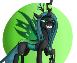 Size: 1306x1076 | Tagged: safe, artist:jbond, imported from derpibooru, queen chrysalis, changeling, changeling queen, canterlot wedding 10th anniversary, crown, female, grin, jewelry, regalia, smiling, solo, teeth, transparent wings, wings