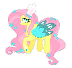 Size: 1320x1242 | Tagged: safe, artist:boxiee, artist:myponyartyes, imported from derpibooru, fluttershy, pegasus, pony, bunny ears, flower, flower in hair, redesign, simple background, solo, transparent background