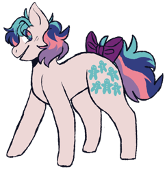 Size: 1056x1081 | Tagged: safe, artist:katkitters, imported from derpibooru, gingerbread, earth pony, pony, bow, female, g1, happy, multicolored eyes, multicolored mane, short hair, short mane, short tail, simple background, solo, tail, tail bow, transparent background