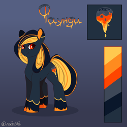 Size: 3500x3500 | Tagged: safe, artist:neonishe, imported from derpibooru, oc, oc only, oc:foundy, earth pony, pony, cute, cutie mark, reference sheet, rubronycon, solo