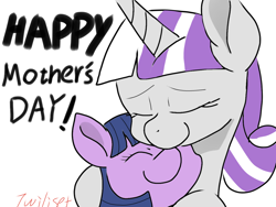 Size: 1200x900 | Tagged: safe, artist:twiliset, imported from derpibooru, twilight sparkle, twilight velvet, alicorn, pony, unicorn, eyes closed, female, happy, hug, mare, mother and child, mother and daughter, mother's day, nuzzling, smiling, twilight sparkle (alicorn)