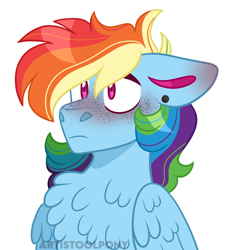 Size: 940x1030 | Tagged: safe, artist:artistcoolpony, imported from derpibooru, rainbow dash, pegasus, pony, blushing, chest fluff, cute, dashabetes, ear piercing, earring, female, freckles, jewelry, mare, piercing, simple background, solo, transparent background