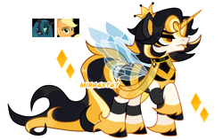 Size: 1280x809 | Tagged: safe, artist:mirrastat, imported from derpibooru, applejack, queen chrysalis, oc, changeling, changeling queen, changepony, hybrid, pony, base used, crown, female, frown, grin, hoof fluff, interspecies offspring, jewelry, magical lesbian spawn, male, mare, offspring, parent:applejack, parent:queen chrysalis, parents:chrysajack, raised hoof, regalia, simple background, smiling, stallion, transparent background